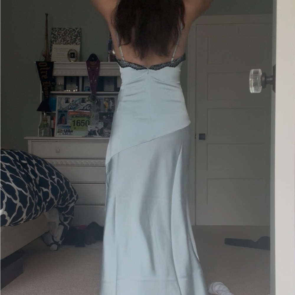 NWT
For Love & Lemons Pale Blue Maxi Dress with Black Lace Trim - Picture 4 of 4